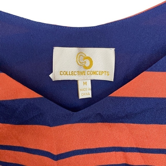 COLLECTIVE CONCEPTS Womens Top Medium Blue Coral Stripe Cami Blouse - Picture 4 of 6